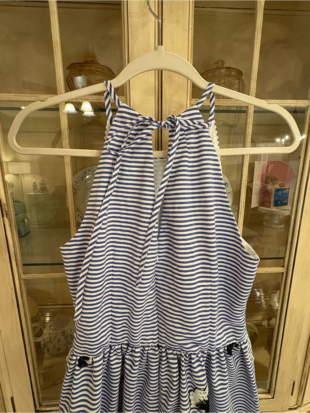 Eliza J Navy & White Striped Floral Tiered Halter Dress - Picture 4 of 8